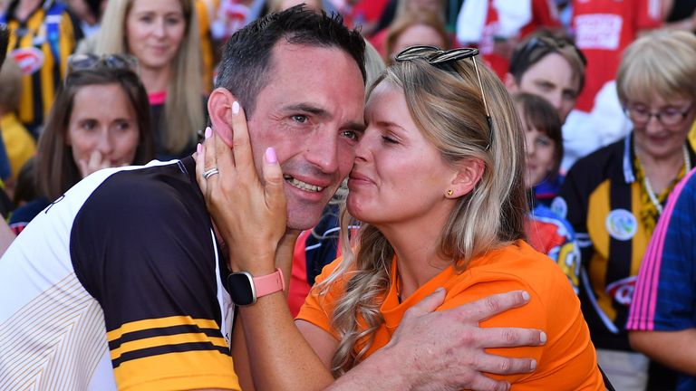 Dowling is congratulated by his wife Alison