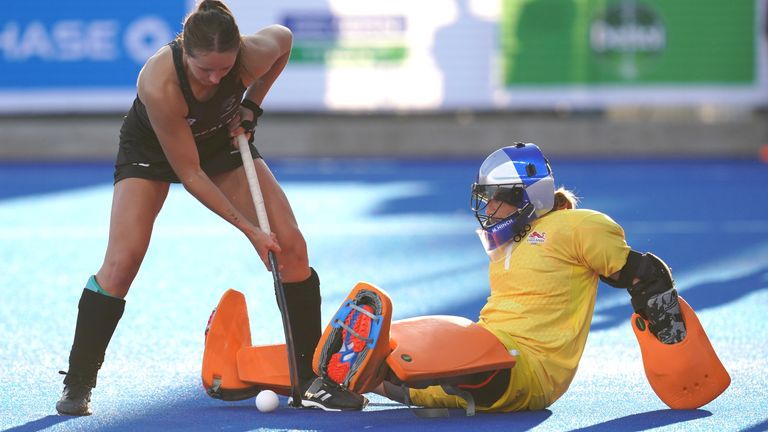 Maddie Hinch saves Hope Ralph's penalty as England win Commonwealth Games women's hockey semi-final penalty shootout
