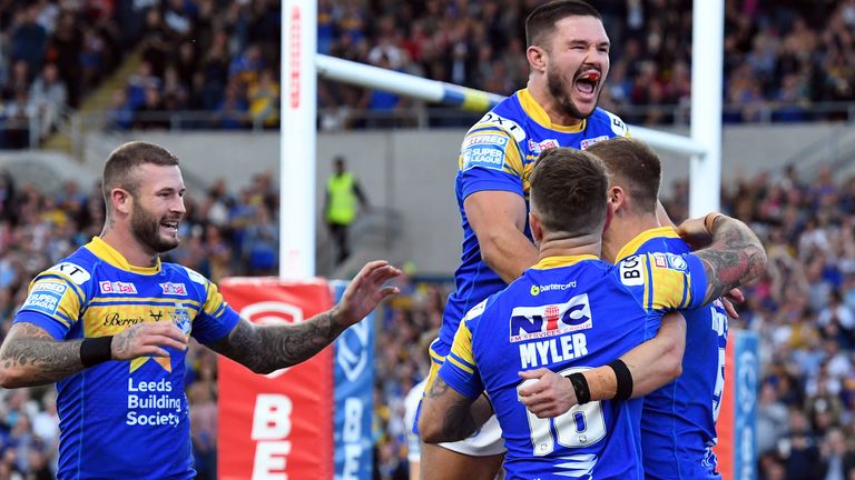 Leeds Rhinos celebrate as they continue to flourish at the end of the season. 