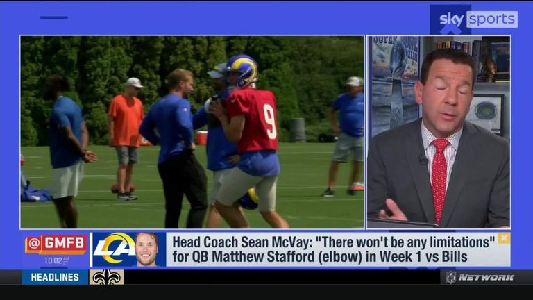 El informante de NFL Network, Ian Rapaport, dice que el mariscal de campo de los LA Rams, Matthew Stafford, está en plena forma para enfrentar a los Buffalo Bills en su enfrentamiento de la Semana Uno