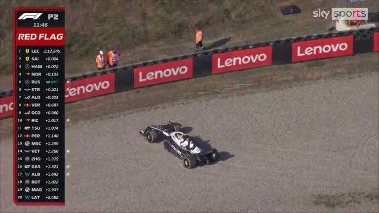 Yuki Tsunoda ran off the track and was beached in the gravel during the latter stages of the session