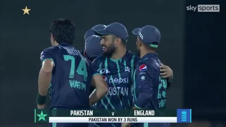 Pakistan bowled Reece Topley in the final over to seal a dramatic three-run T20I win over England
