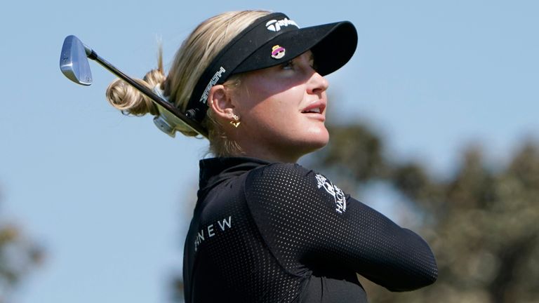 Charley Hull watches his tee shot on the fifth hole during the LPGA The Ascendant