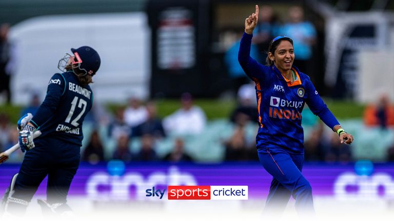 After making a century with the bat, Harmanpreet Kaur's day gets even better as she runs out England's Tammy Beaumont.
