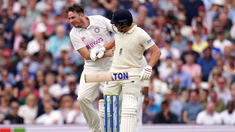 Pitch invader Daniel Jarvis ran into England's Jonny Bairstow on day two of the fourth Test at The Kia Oval last year
