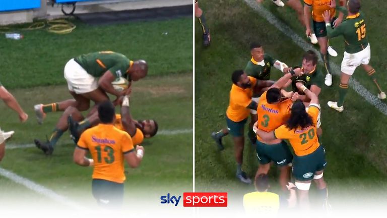 Makazole Mapimpi powered over to score a fourth try for South Africa, but his conduct after caused tensions to rise