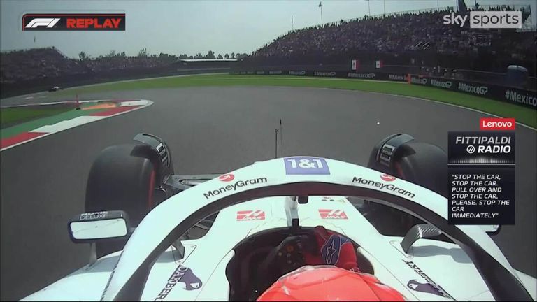 Zhou Guanyu's car had to be dragged back into the pits before Haas team-mate Pietro Fittipaldi brought out the red flag after suffering an engine failure
