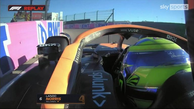 Lando Norris drifts into the pitlane and narrowly misses hitting the wall in second practice of the US Grand Prix. 