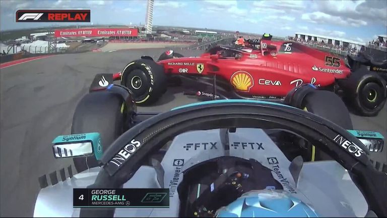 A dramatic start at the United States Grand Prix sees Mercedes' George Russell send Ferrari's Carlos Sainz spinning