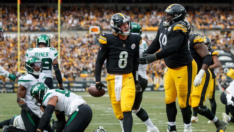 Pittsburgh Steelers' rookie quarterback Kenny Pickett ran in a pair of touchdowns on his NFL debut against the New York Jets