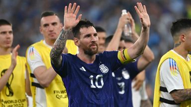 Lionel Messi salutes the crowd after Argentina's win over Poland