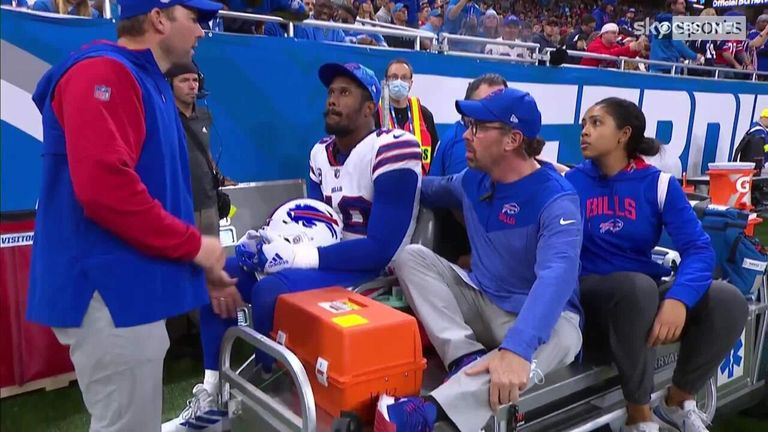 Watch Buffalo Bills star Von Miller get carted off the field in their match against the Detroit Lions.
