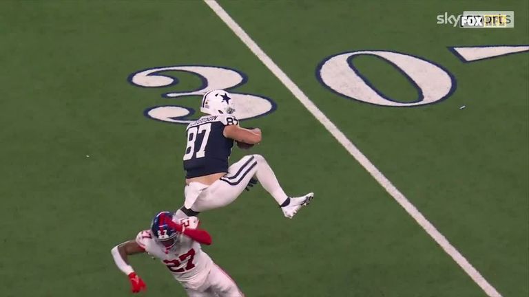 Watch Jake Ferguson's insane hurdle for the Dallas Cowboys against the New York Giants.