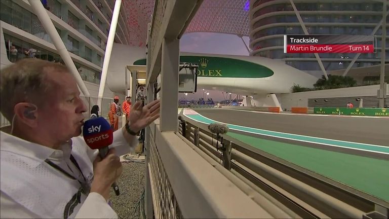 Martin Brundle goes trackside at Turn 14 of the Yas Marina circuit in Abu Dhabi.