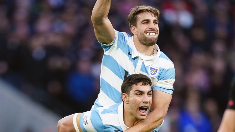 Santiago Carreras (bottom) scored Argentina's second try, showing great pace 