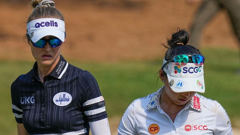 Nelly Korda (left) and Atthaya Thitikul (right) are in action at the LPGA Tour's CME Group Tour Championship 