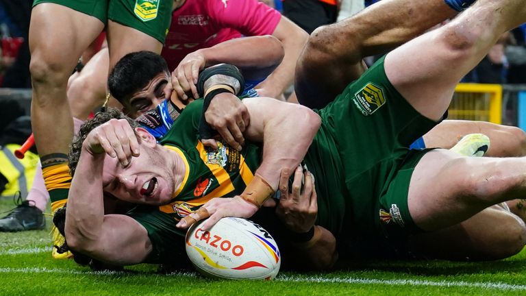 Liam Martin touches down for Australia's third try