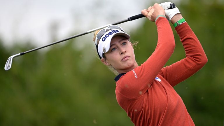 Nelly Korda moved within one shot of Peiyun after two late birdies