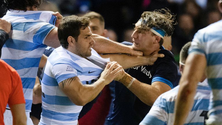 Scotland skipper Jamie Ritchie was sin-binned past the hour mark after a massive scuffle between the sides