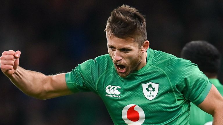 Ross Byrne celebrates his game-winning penalty for Ireland against Australia