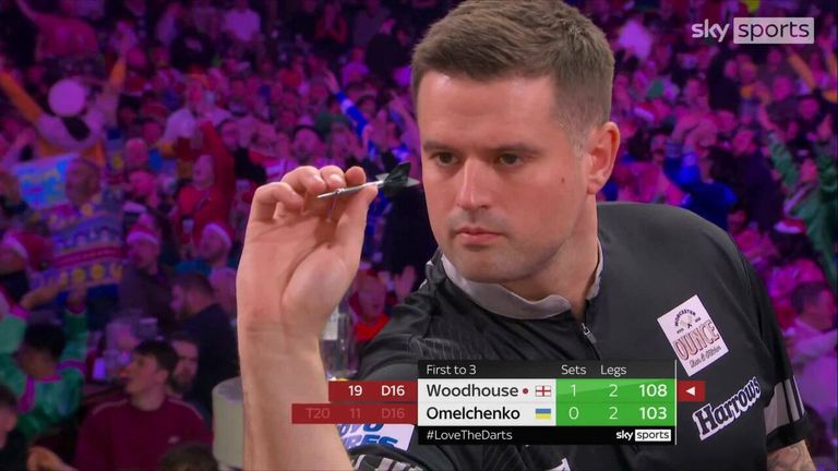 Luke Woodhouse finished 108 to move two sets up versus Vladyslav Omelchenko in their first-round encounter.