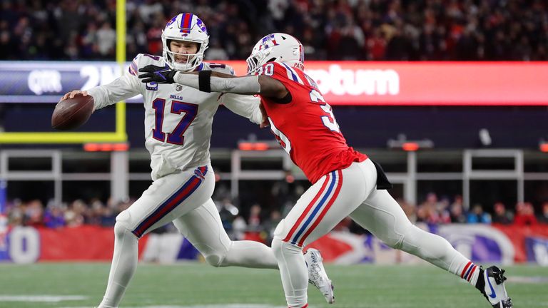 Buffalo quarterback Josh Allen ran down the sideline from a Patriots pass and yet somehow managed to pass Gabe Davis an eight-yard touchdown in the air!