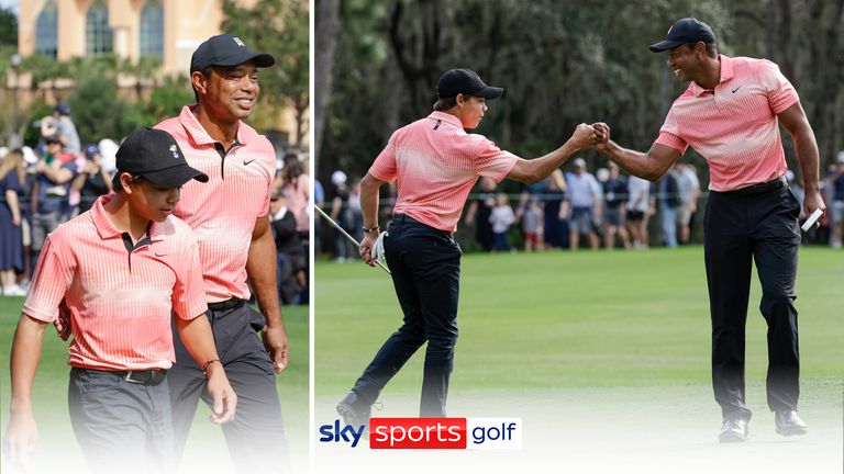 Tiger and Charlie Woods showed nerveless putting as the father-son duo produced an opening 59th round at the PNC Pro-Am Championship in Orlando. 