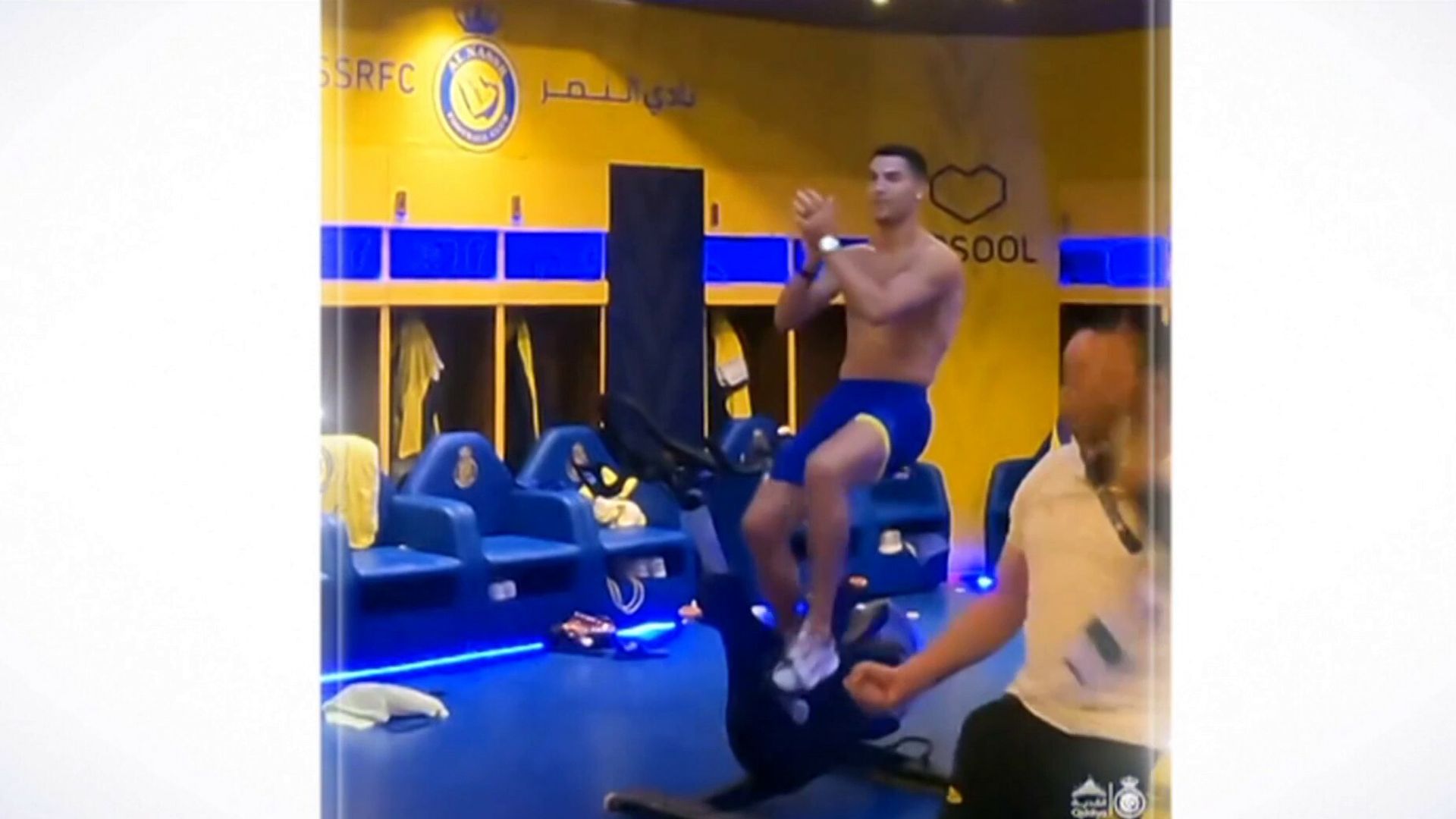 Ronaldo celebrates Al Nassr win...on his bike in dressing room
