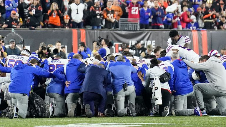 Buffalo Bills' Damar Hamlin was taken to the hospital after suffering a cardiac arrest during the game against the Cincinnati Bengals in the NFL.