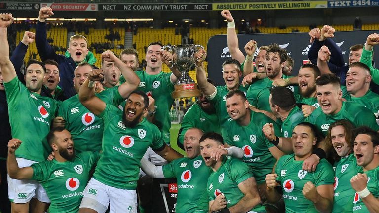 Ireland celebrate after their famous series win over New Zealand last summer
