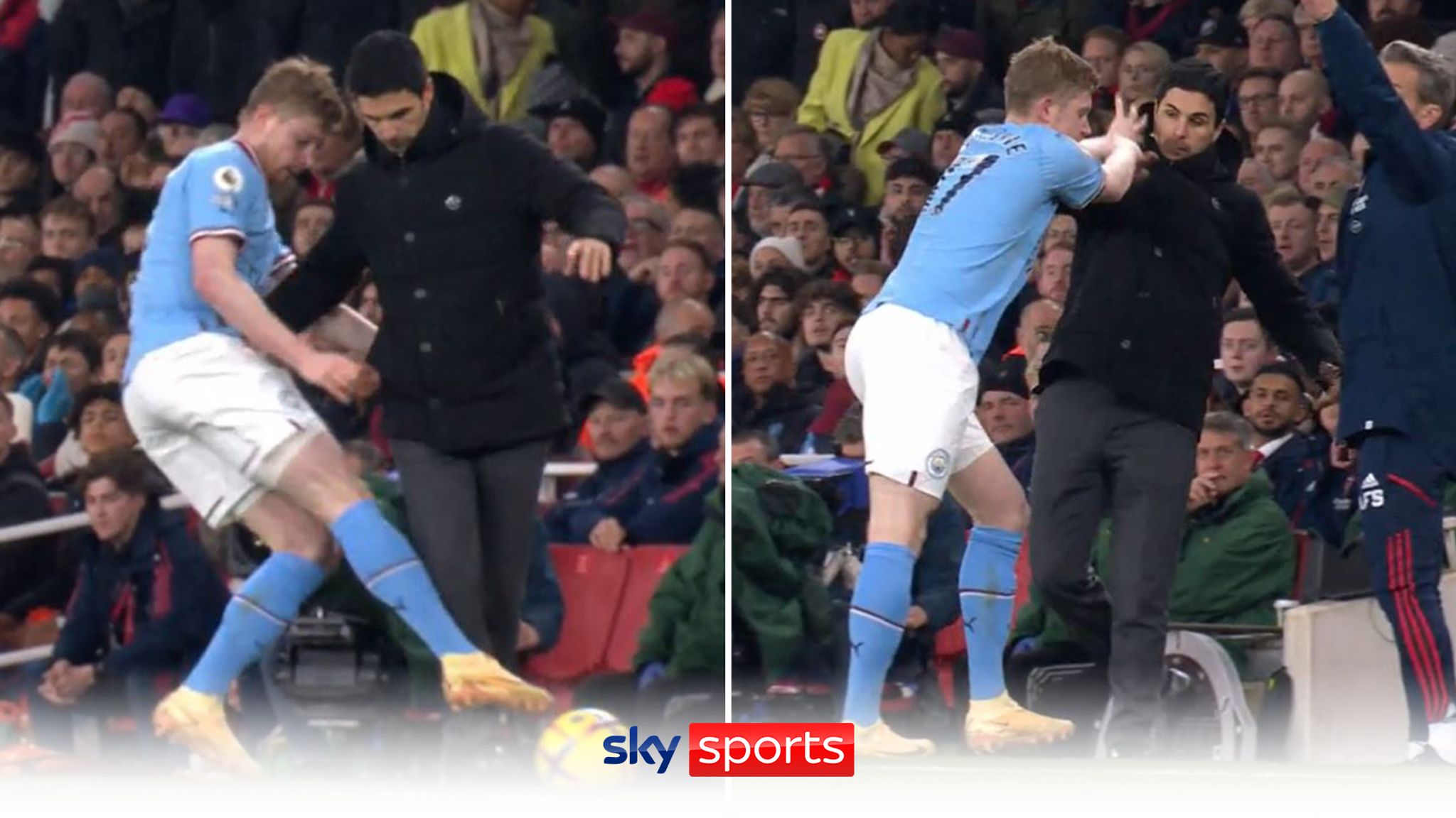 Angry Kevin De Bruyne shoves Mikel Arteta after Arsenal manager shields the  ball