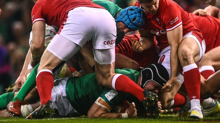 James Ryan got over for Ireland's second try within the opening 10 minutes with Tadhg Beirne on his shoulder 