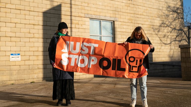 Just Stop Oil supporters outside Northampton Crown Court
