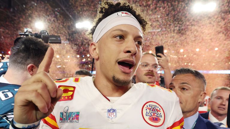Patrick Mahomes celebrates winning his second Super Bowl title with the Kansas City Chiefs