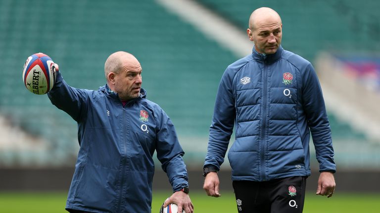 England forwards coach Richard Cockerill and head coach Steve Borthwick (right) prepare to face Wales one week on Saturday
