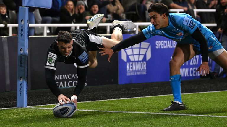 Radwan dived over spectacularly for one of two Falcons tries on the night 