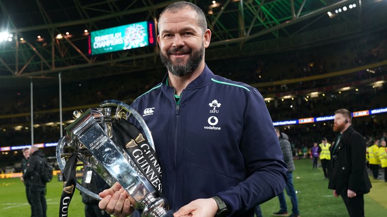 Ireland caput  manager  Andy Farrell with the Six Nations trophy