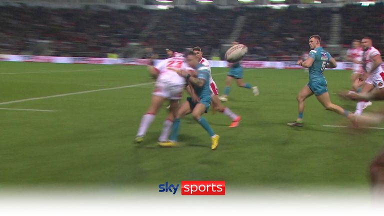 St Helens' Konrad Hurrell was shown a red card after being deemed to have made a late hit on Leeds Rhinos' Richie Myler