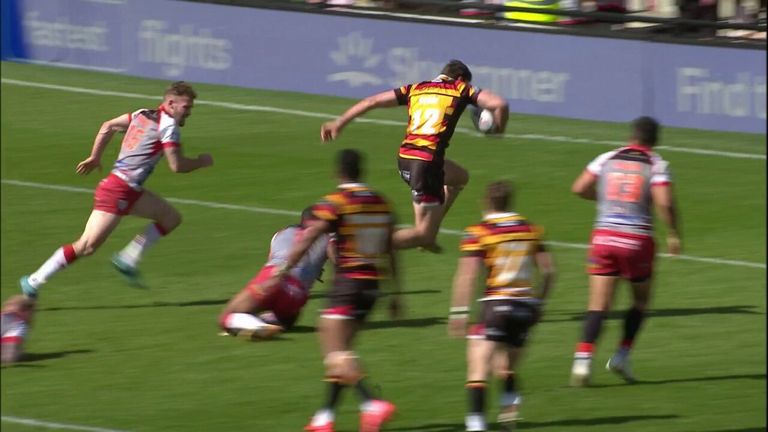 Sam Stone danced through the Leigh Leopards' defence to put the Salford Red Devils ahead