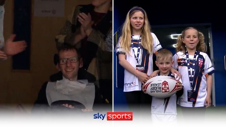 Rob Burrow's children brought out the match ball ahead of England's mid-season rugby league Test against France