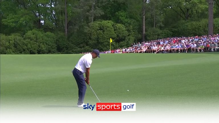 Tiger Woods hit a poor chip shot into the third green during his first round at Augusta