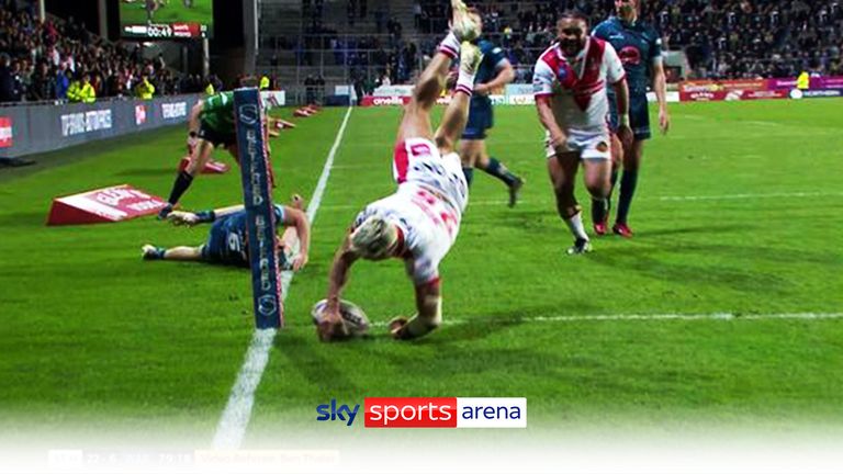 A brilliant offload from Konrad Hurrell sets up Tee Ritson as he sealed a comprehensive win for St Helens against St George Illawarra Dragons