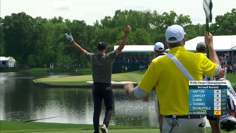 Mark Hubbard records an incredible hole-in-one at the 17th at the Wells Fargo Championship.