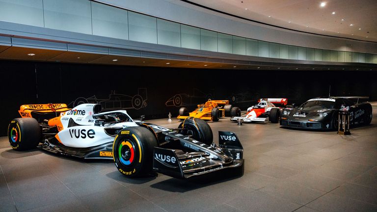 McLaren's MCL60 Triple Crown livery alongside the three winning cars the design was inspired by