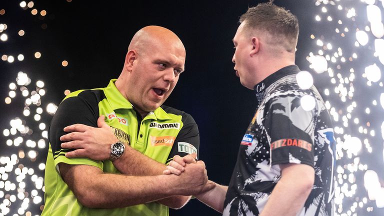 Michael van Gerwen suffered a shoulder injury during his 6-3 win over Chris Dobey