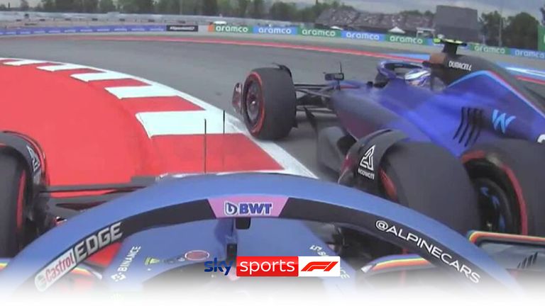 Alpine's Pierre Gasly and Williams driver Logan Sargeant come together during P1 in Barcelona.