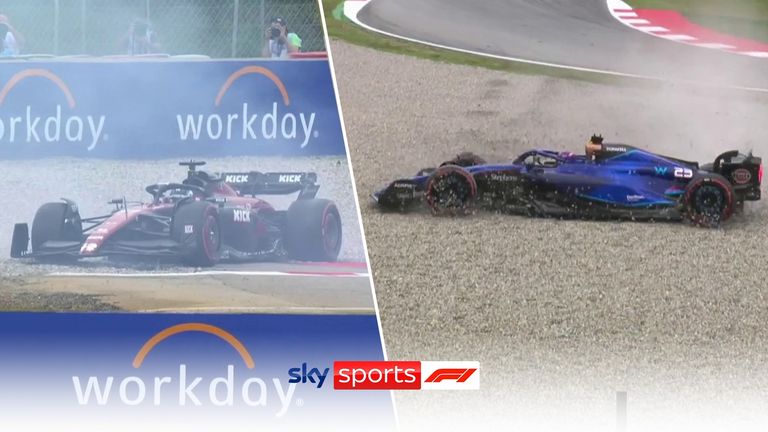Fernando Alonso, Nyck de Vries, Valtteri Bottas and Alex Albon all suffered incidents during the first quarter as wet conditions caused chaos, leading to the red flag being issued as gravel was on the track .
