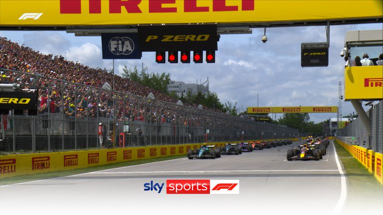 Max Verstappen held on to the lead at the start of the Canadian Grand Prix, while Lewis Hamilton overtook Fernando Alonso on the opening lap to climb to second