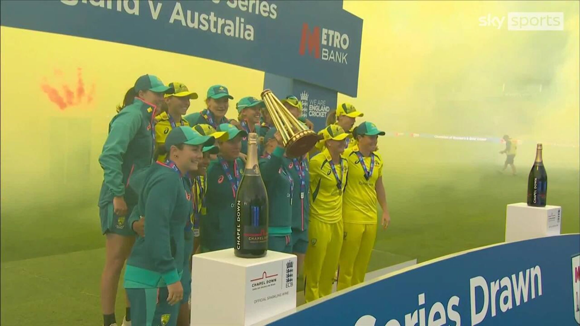 Moment Aussie's Ashes celebrations cut short by smoke