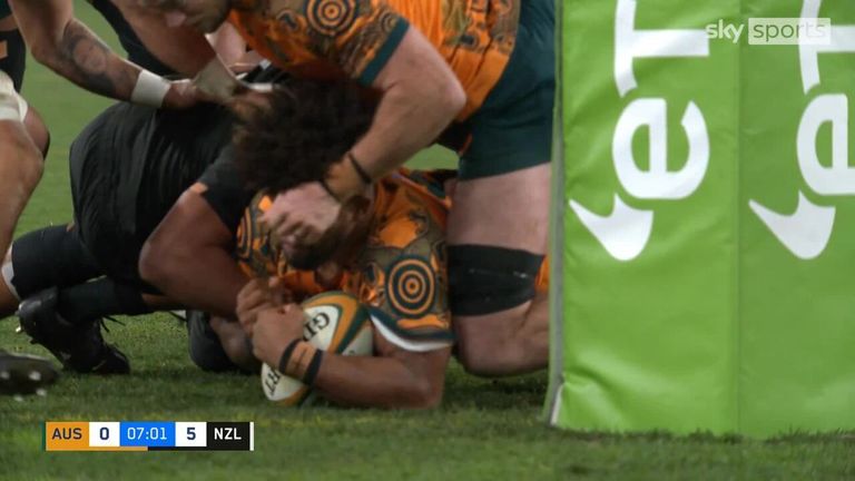 Rob Valetini burrowed over from close range to level for Australia against New Zealand